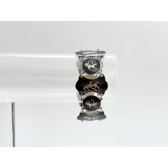 Rare Siam Sterling Silver Chainlink Paneled 30's 925 Vintage Chunky Bracelet - Picture 15 of 15